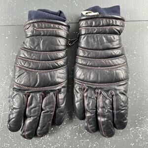 VTG Conroy Leather Gloves Womens Ladies Medium Navy Blue Ski Sled Snow Winter
